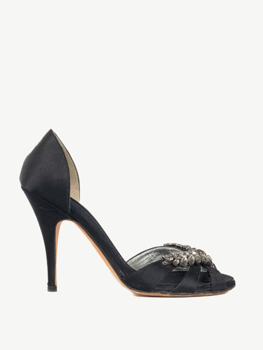 Giuseppe Zanotti Black Silk-Satin Crystal-Embellished Peep-Toe Heels